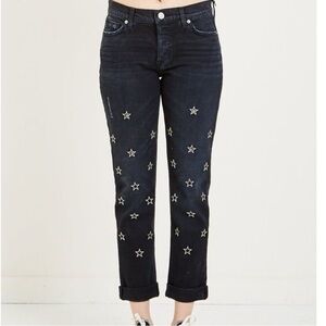 Hudson Crop Relaxed Straight star Studded Jeans